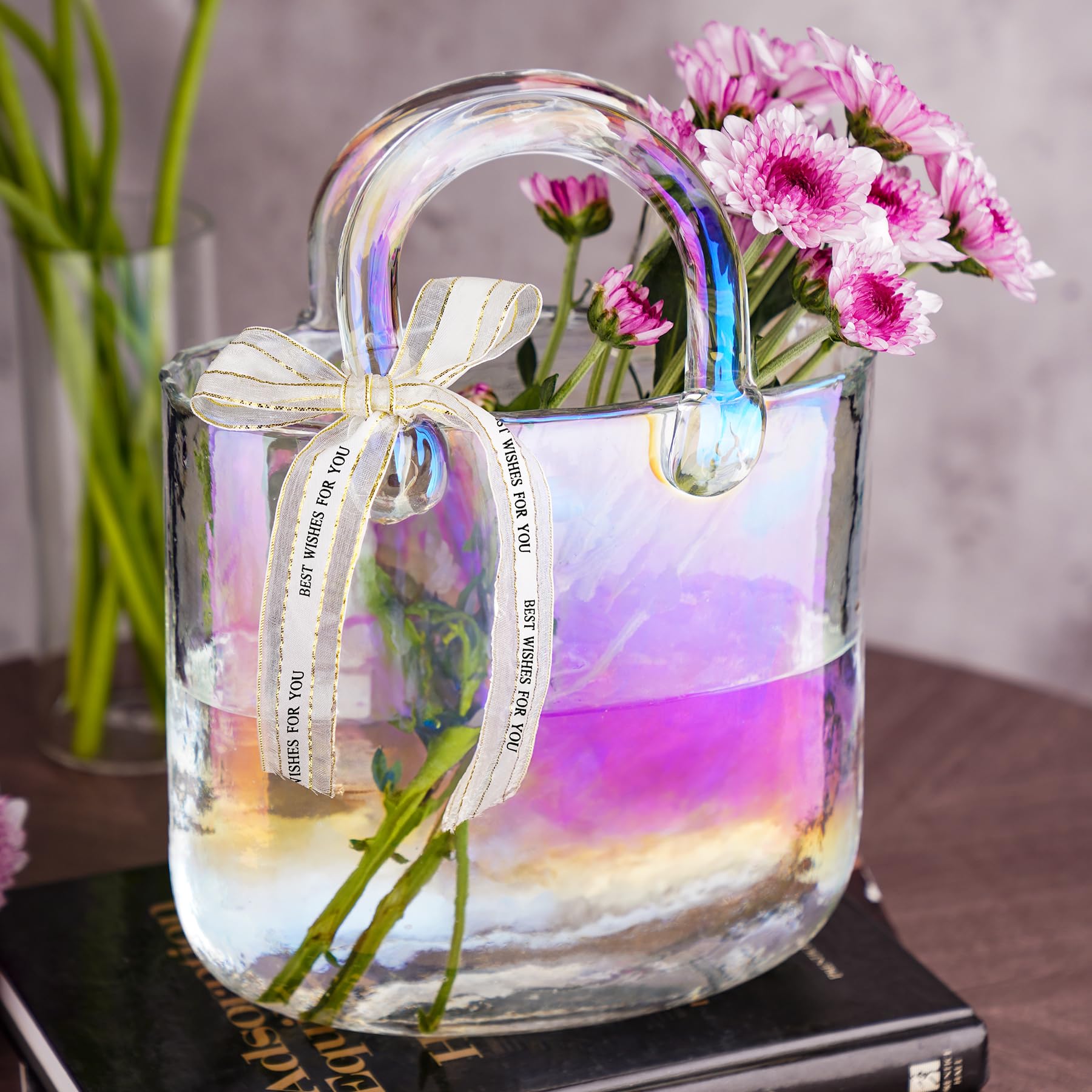 Amazon.com: NiHome Iridescent Glass Purse Vase, Glass Handbag Vase